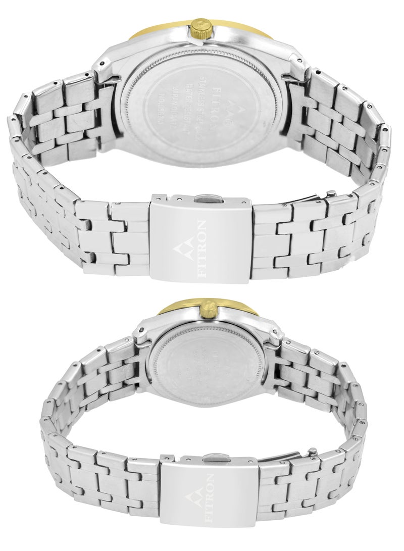 Fitron Quartz Analog Silver Brand Couple Set Watch For Men and Women - Image 3