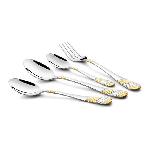 FnS Imperio 24 Karat Gold Plated 24-Piece Cutlery Set, Premium Stainless Steel (6 Dinner Spoons, 6 Dinner Forks, 6 Tea Spoons, 6 Dinner Knives with Hanging Stand) - Image 2