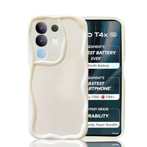 KC Back Cover for Vivo T4x 5G / iQOO Z10x 5G - New Curly Wave Frame Shape Shockproof Bumper Soft Silicone Case with Camera Protection (White) - Image 1