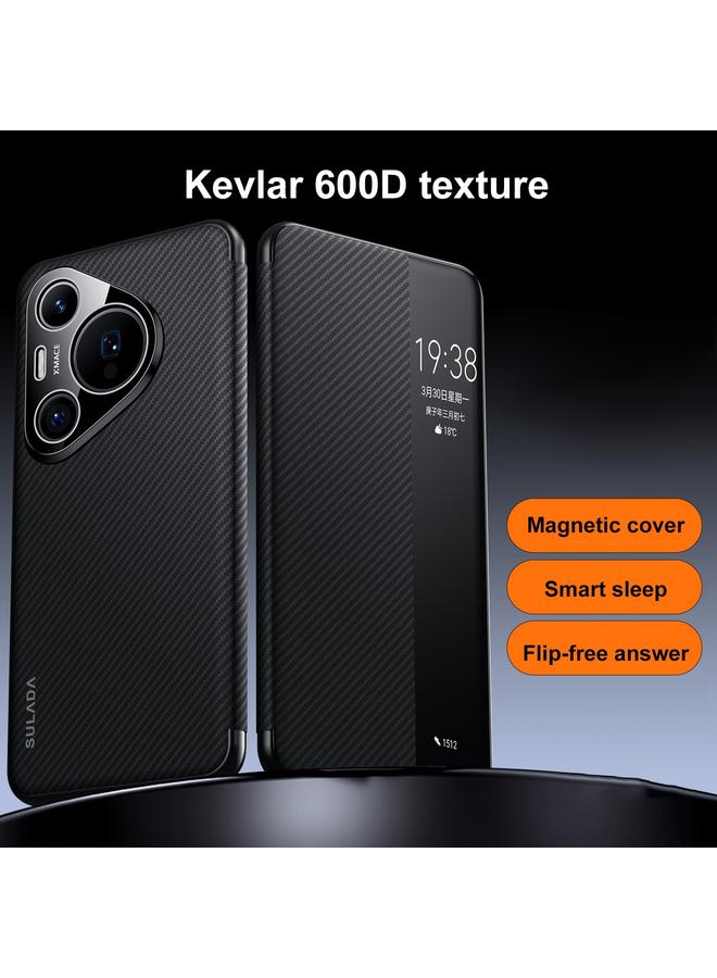 SULADA Case For Huawei Pura 70 Ultra Kevlar 600D Texture Smart Window Leather Phone Case - Image 2
