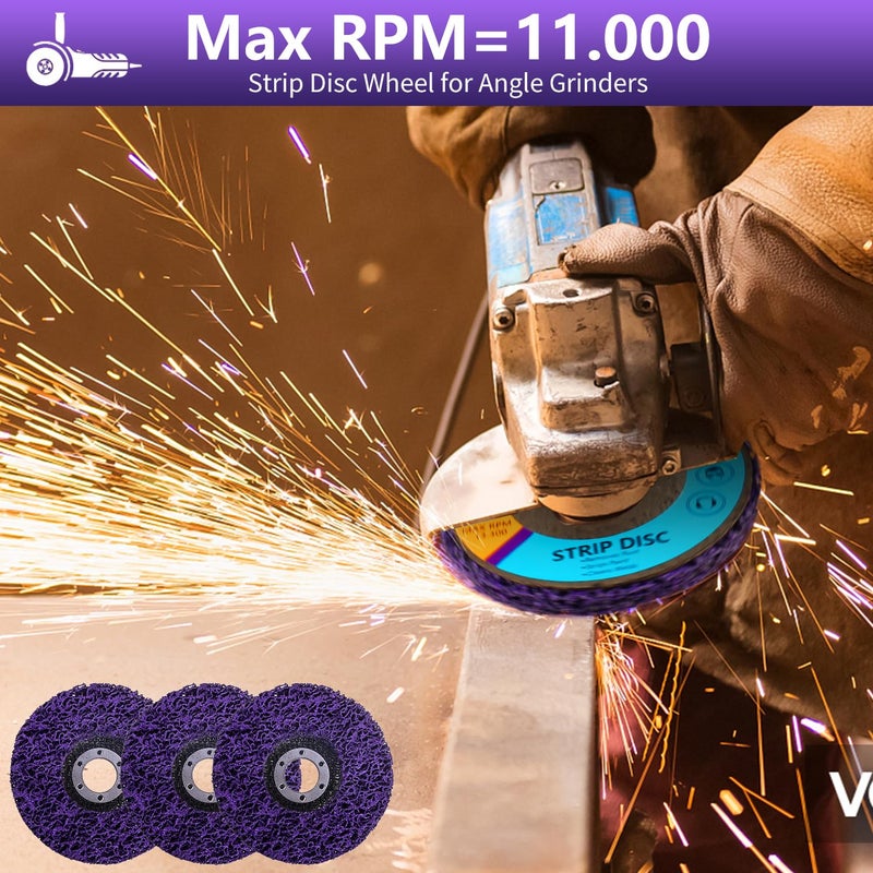 WENORA 5 Pack Strip Discs Stripping Wheel for Angle Grinder, 4-1/2" x 7/8" Rust Remover Discs, Clean and Remove Paint Coating Rust Welds Oxidation(Purple) - Image 5
