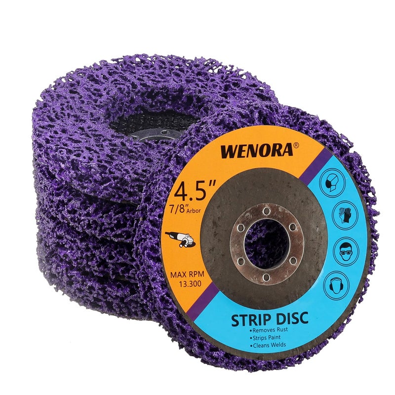 WENORA 5 Pack Strip Discs Stripping Wheel for Angle Grinder, 4-1/2" x 7/8" Rust Remover Discs, Clean and Remove Paint Coating Rust Welds Oxidation(Purple) - Image 1