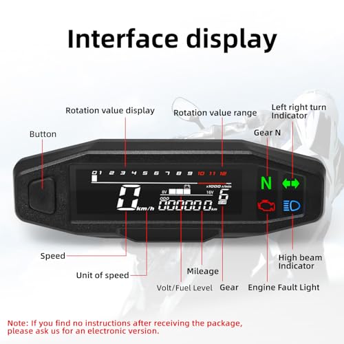 MAIMEIMI Motorcycle Speedometer MAIMEIMI 9-16V Universal Motorcycle Gauge Cluster with Digital Speedometer, Small Engine Tachometer, Odometer, 6 Gear 12000 RPM MPH Mini LCD VA Screen - Image 2
