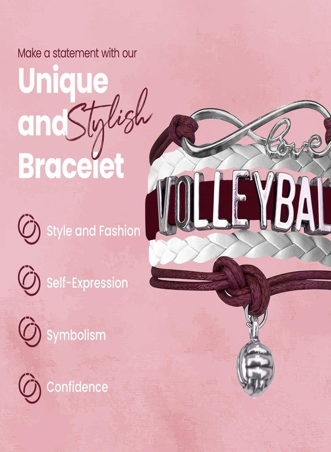 Infinity Collection Volleyball Bracelet - Ideal Volleyball Gifts. Adjustable Charm Bracelet with Moveable Letters, Infinity Symbol & Silver Volleyball Charm by SportyBella. (Maroon/White) - Image 5