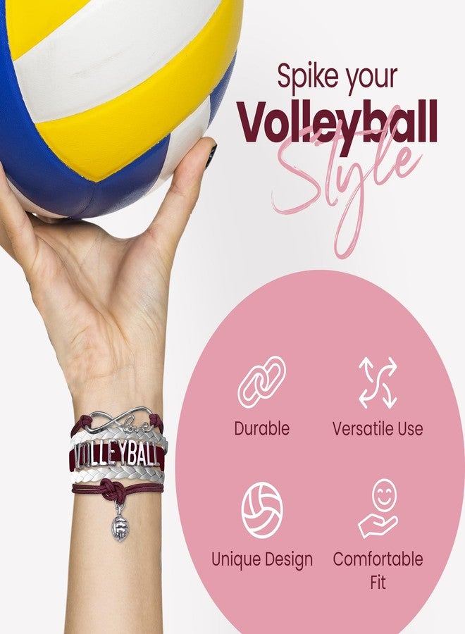 Infinity Collection Volleyball Bracelet - Ideal Volleyball Gifts. Adjustable Charm Bracelet with Moveable Letters, Infinity Symbol & Silver Volleyball Charm by SportyBella. (Maroon/White) - Image 4