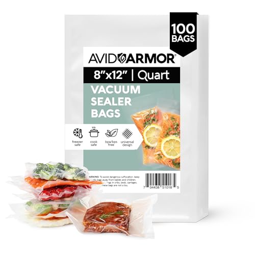 Avid Armor Vacuum Sealer Bags Quart 8x12 Inch 100 Pack for Food Saver, Seal a Meal Vacuum Seal Machines, Commercial Grade Heavy Duty BPA Free for Sous Vide and Meal Prep Precut Storage Bag - Image 1