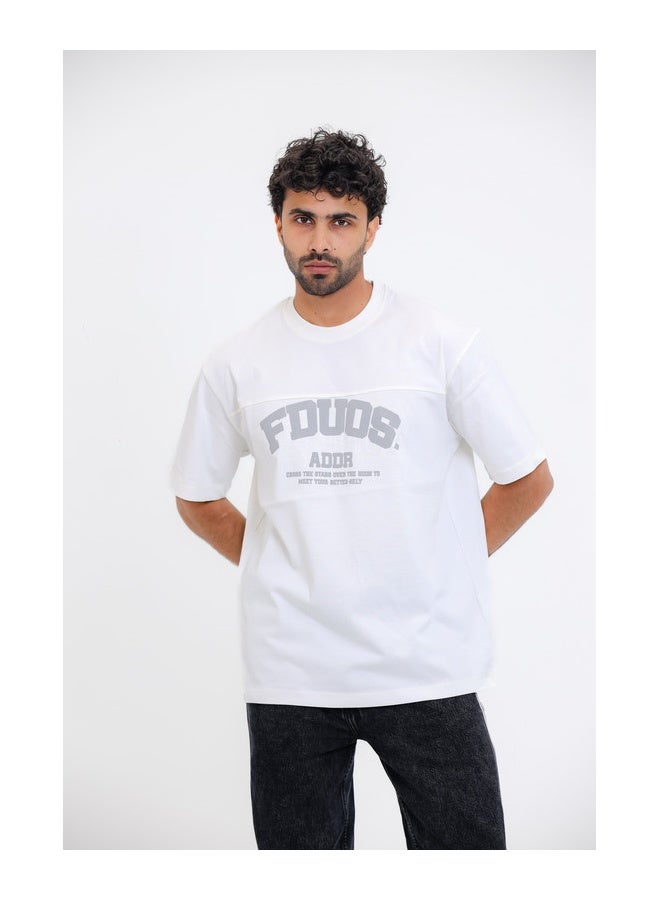 WHITE RABBIT "FDUOS" Printed Short Sleeves White T-Shirt - Image 1