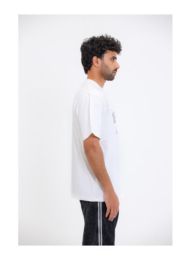 WHITE RABBIT "FDUOS" Printed Short Sleeves White T-Shirt - Image 3