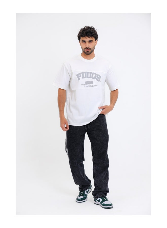 WHITE RABBIT "FDUOS" Printed Short Sleeves White T-Shirt - Image 5