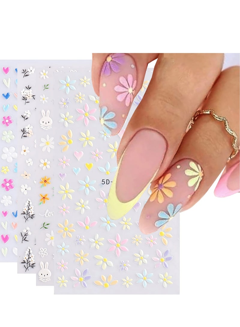 5D Flower Nail Stickers, Self-Adhesive Spring Daisy Nail Art Decals for Colorful Manicure Decoration, Perfect for Women and Men - Image 1