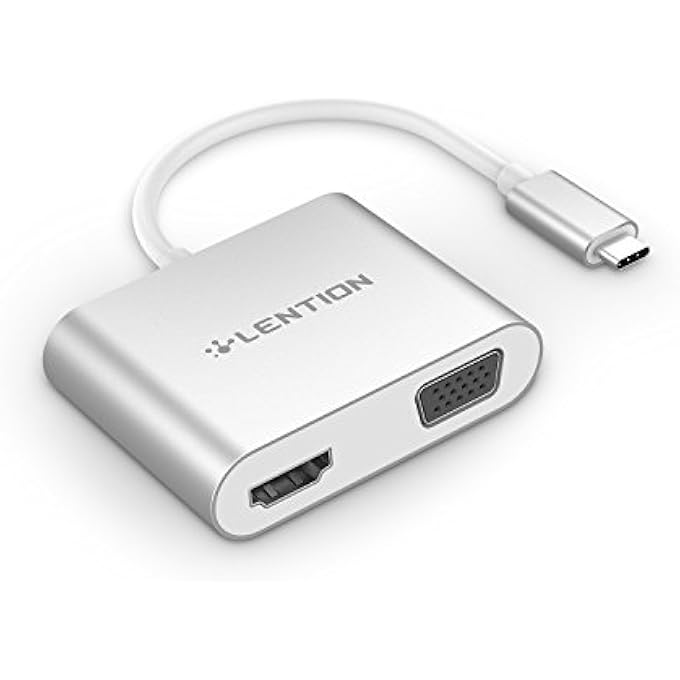 Lention USB-C TO 4K HDMI & VGA DUAL DISPALY DIGITAL AV ADAPTER COMPATIBLE 2018 MACBOOK AIR & IPAD PRO, NEW MACBOOK PRO 13/15 (THUNDERBOLT 3), SURFACE BOOK 2/GO, CHROMEBOOK, MORE (SILVER) - Image 1