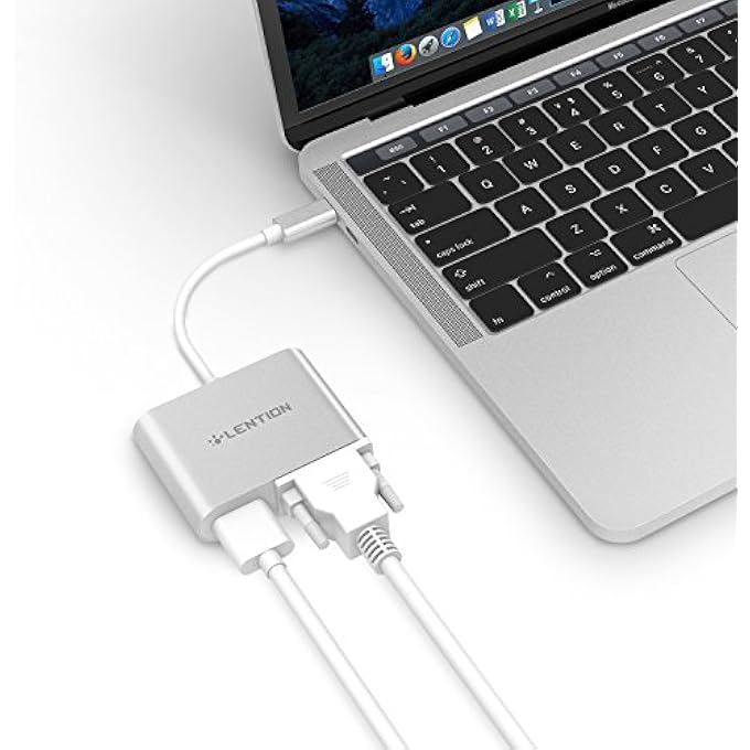 Lention USB-C TO 4K HDMI & VGA DUAL DISPALY DIGITAL AV ADAPTER COMPATIBLE 2018 MACBOOK AIR & IPAD PRO, NEW MACBOOK PRO 13/15 (THUNDERBOLT 3), SURFACE BOOK 2/GO, CHROMEBOOK, MORE (SILVER) - Image 3
