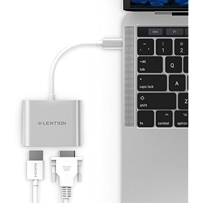 Lention USB-C TO 4K HDMI & VGA DUAL DISPALY DIGITAL AV ADAPTER COMPATIBLE 2018 MACBOOK AIR & IPAD PRO, NEW MACBOOK PRO 13/15 (THUNDERBOLT 3), SURFACE BOOK 2/GO, CHROMEBOOK, MORE (SILVER) - Image 2
