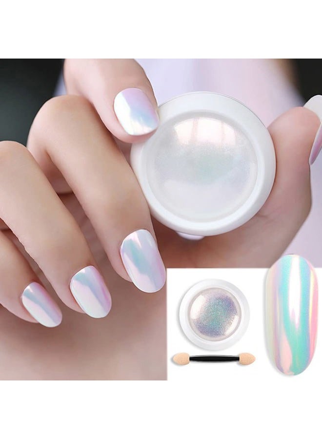 Furimuk White Pearl Chrome Nail Powder, Ice Transparent Holographic Nail Art Glitter, Neon Rainbow Holographic Chameleon Powder Chrome Iridescent Pigment Pearlescent High Gloss Aurora Dust - Image 1