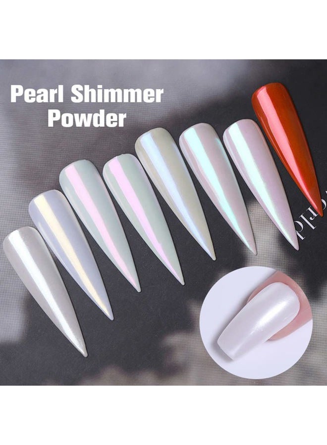 Furimuk White Pearl Chrome Nail Powder, Ice Transparent Holographic Nail Art Glitter, Neon Rainbow Holographic Chameleon Powder Chrome Iridescent Pigment Pearlescent High Gloss Aurora Dust - Image 2