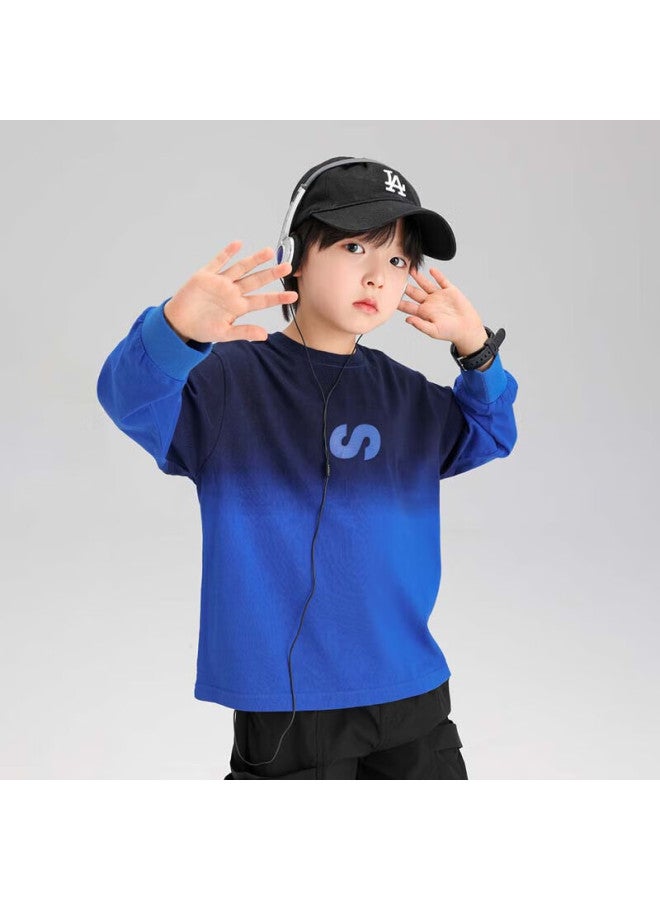 Zuoxi Boys' Long-sleeve T-shirt, Pure Cotton, Children's Autumn Wear, New Style, Older Boys' Top For Spring And Autumn, Inner Layering, Blue, Size 130 - Image 3