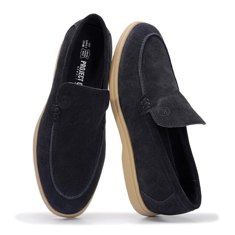 Project Cloud Mens Shoes 100% Genuine Leather Memory Foam Insole Loafers Slip On Shoes for Men - Venetian Men Casual Shoes Loafers for Men (Mark, NAVYSUEDE, 9.5)