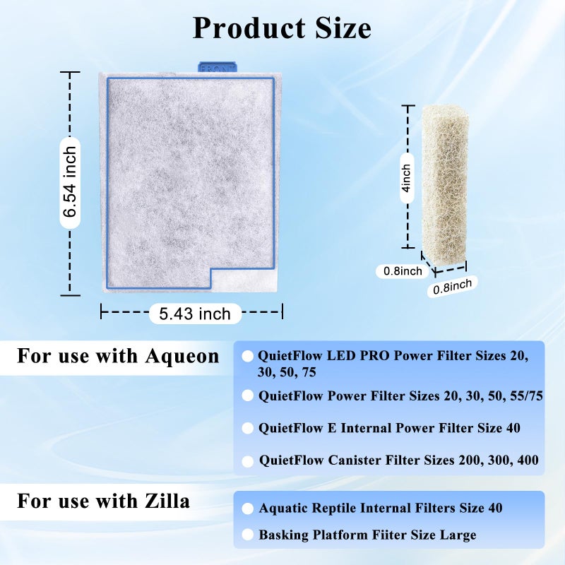 Pryitier Large Filter Cartridges Replacement Compatible with Aqueon QuietFlow Filter LED PRO Size 20,30,50,75/Power Filter Size 20,30,50,55/75, E Internal Size 40 and Canister Filter (8+6 Pack Filter Pads) - Image 2