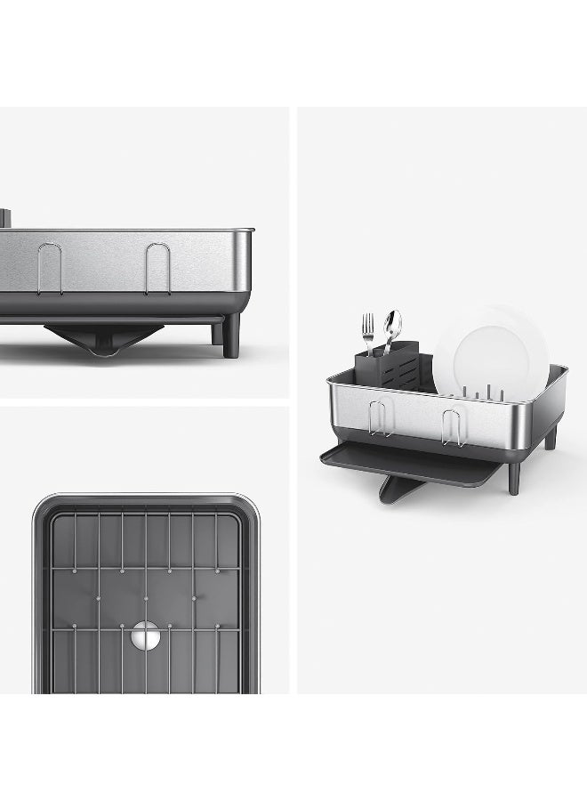 simplehuman Compact Kitchen Dish Drying Rack With Swivel Spout, FingerprintProof Stainless Steel Frame, Grey Plastic  - Image 2