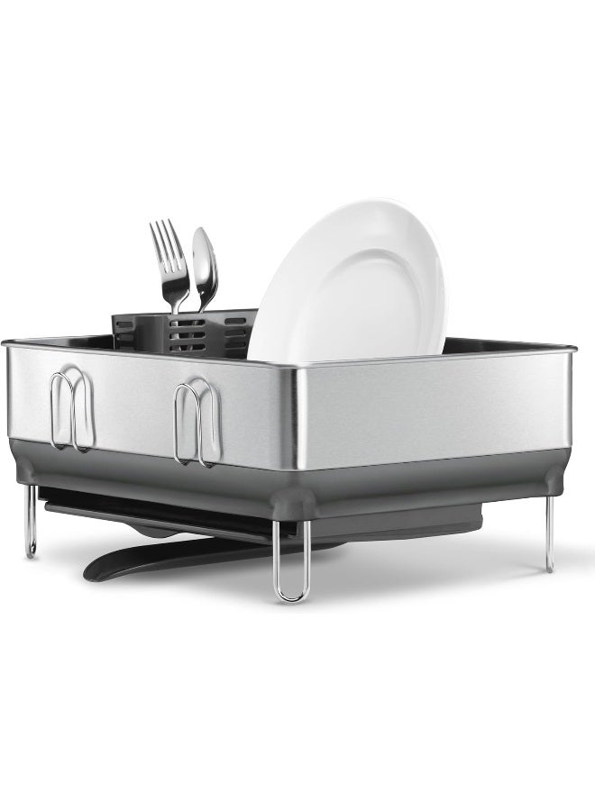 simplehuman Compact Kitchen Dish Drying Rack With Swivel Spout, FingerprintProof Stainless Steel Frame, Grey Plastic  - Image 1
