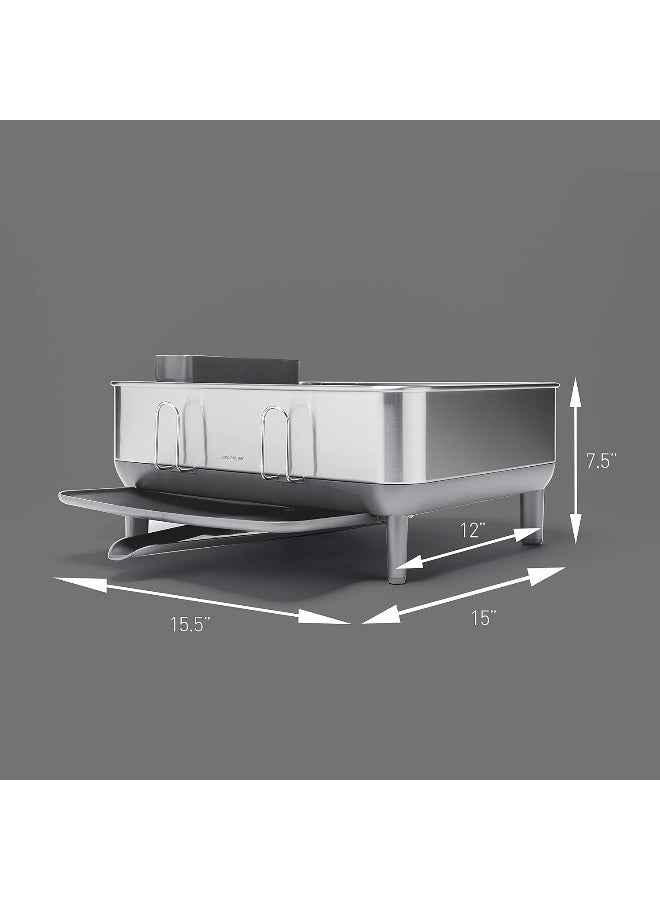 simplehuman Compact Kitchen Dish Drying Rack With Swivel Spout, FingerprintProof Stainless Steel Frame, Grey Plastic  - Image 4