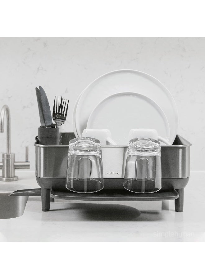 simplehuman Compact Kitchen Dish Drying Rack With Swivel Spout, FingerprintProof Stainless Steel Frame, Grey Plastic  - Image 3