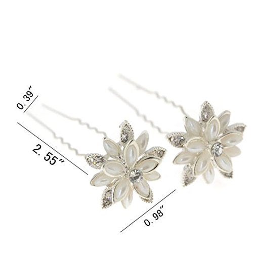 yantu Women's Floral Hair Pins with Crystal for Wedding Pack of 20 White - Image 5
