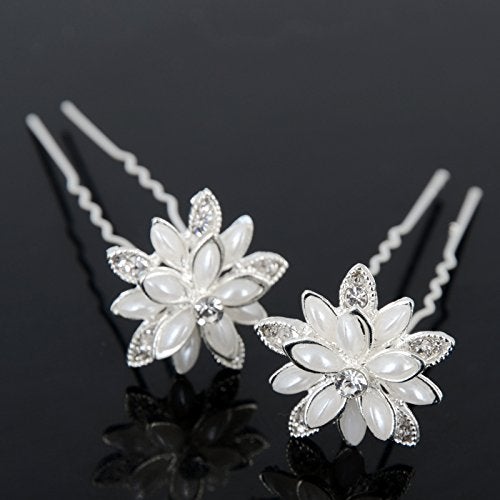 yantu Women's Floral Hair Pins with Crystal for Wedding Pack of 20 White - Image 4