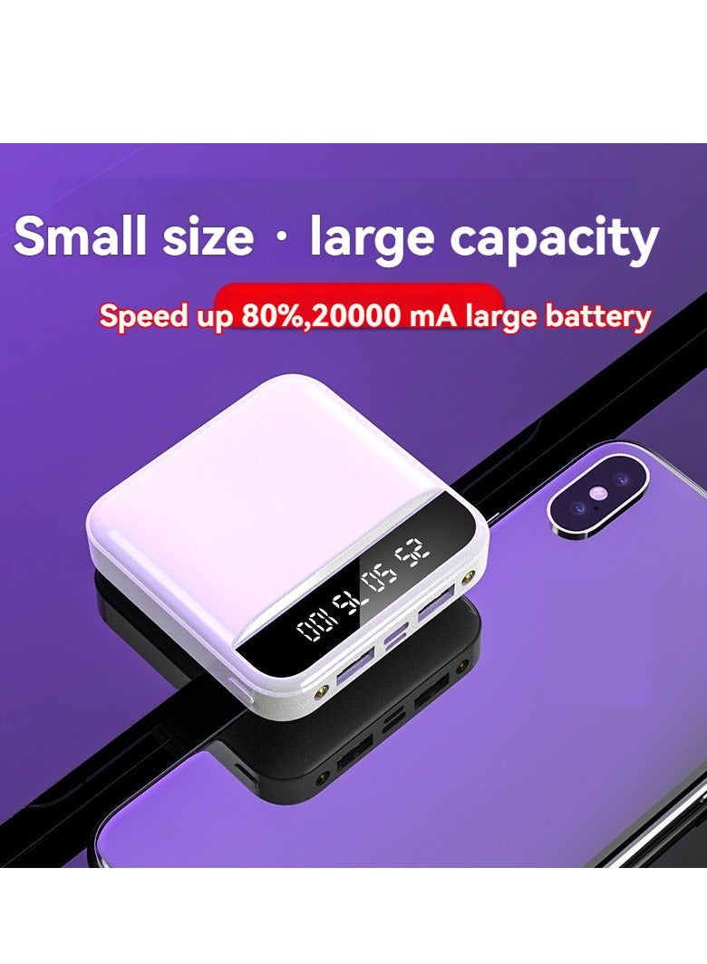 New Mini Ultra-thin Mobile Phone Digital Display Power Bank 20000 mAh Creative Fast Charging Portable Computer Power Bank (White) - Image 3