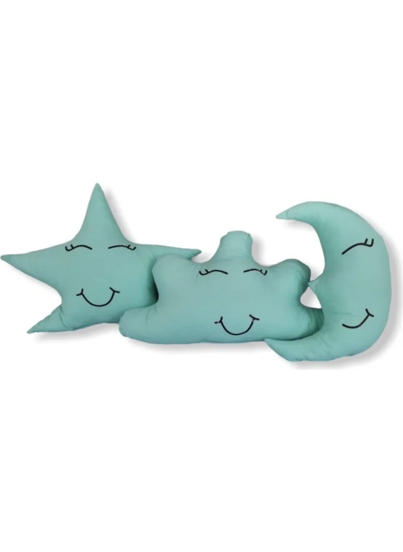 Bebek Özel Baby Special 3-Piece Moon Cloud Star Pillow Set Mint Sleeping Companions