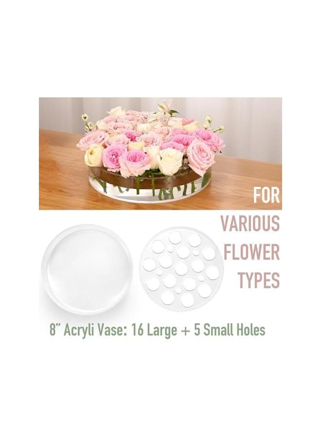 The Bros Clear Circular Leak-Proof Clear Acrylic Low Vase, Modern Round Acrylic Vase for Centerpieces, 16+5 Holes Acrylic Flower Vase, Suitable for Gifting Valentine's Day, Weddings, Birthdays - Image 3