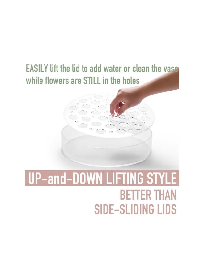 The Bros Clear Circular Leak-Proof Clear Acrylic Low Vase, Modern Round Acrylic Vase for Centerpieces, 16+5 Holes Acrylic Flower Vase, Suitable for Gifting Valentine's Day, Weddings, Birthdays - Image 2