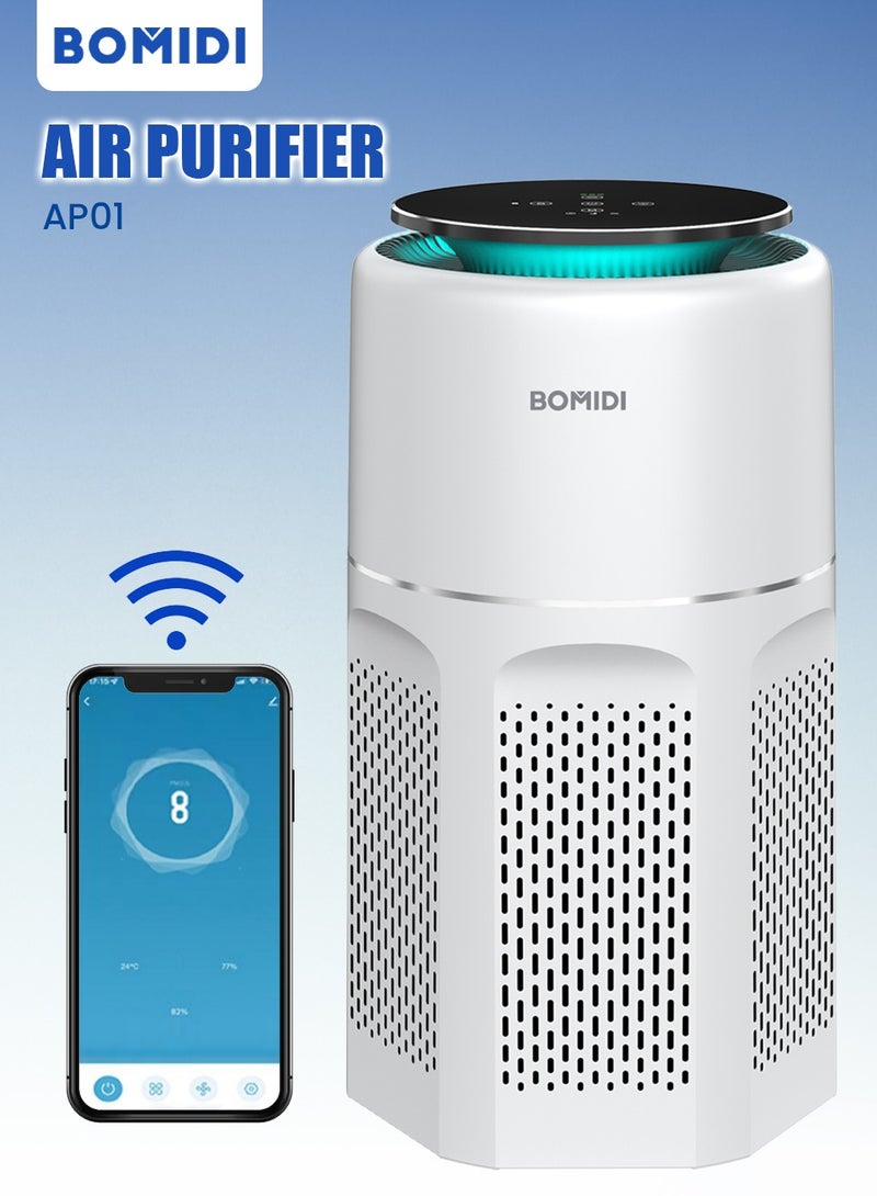 باميدي منقي هواء - منظف هواء منزلي للحساسية، والحيوانات الأليفة، والغبار، والعفن، والدخان، ومزيل للروائح، وفلتر HEPA حقيقي H13، ومستشعر PM2.5، وتحكم ذكي عبر واي فاي، ووضع السكون، وقفل أمان للأطفال، ودوران هواء بزاوية 360 درجة، وتشغيل هادئ، AP01 - Image 1