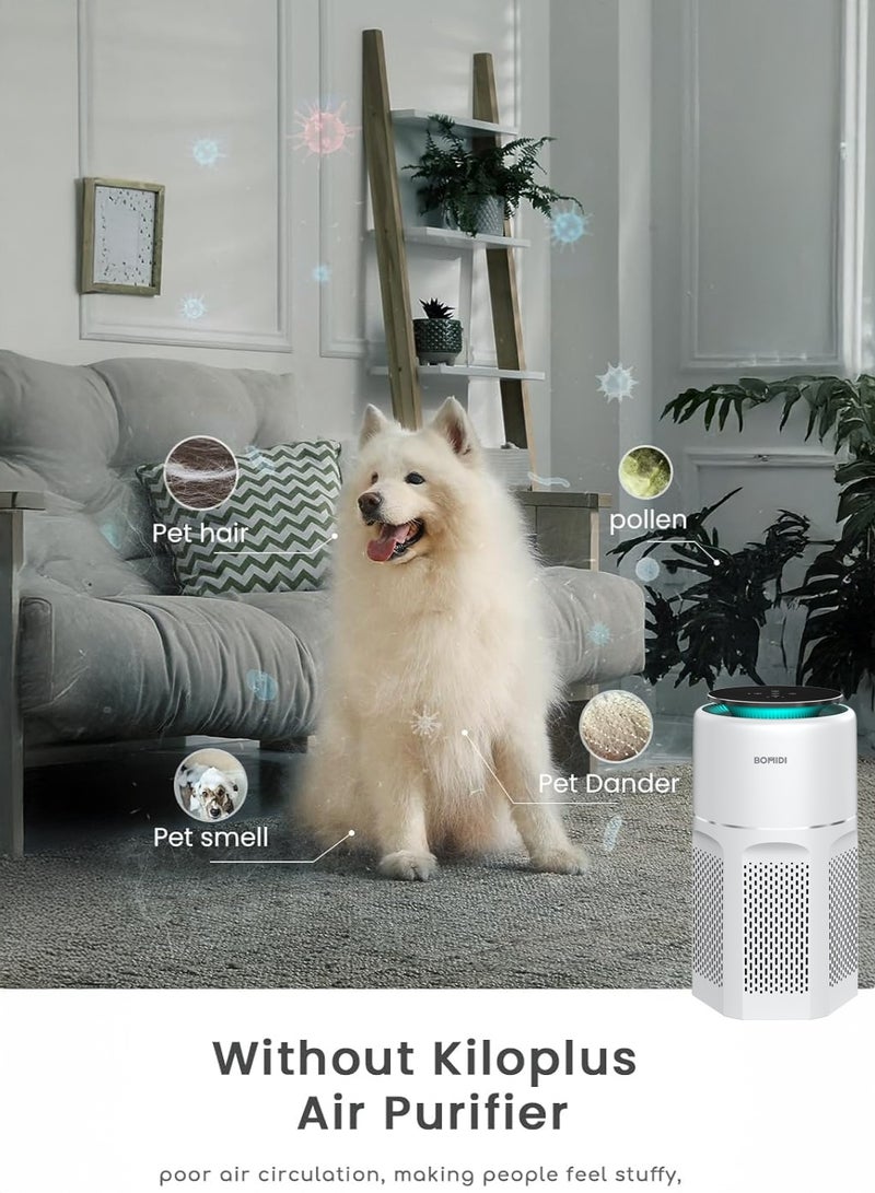 باميدي منقي هواء - منظف هواء منزلي للحساسية، والحيوانات الأليفة، والغبار، والعفن، والدخان، ومزيل للروائح، وفلتر HEPA حقيقي H13، ومستشعر PM2.5، وتحكم ذكي عبر واي فاي، ووضع السكون، وقفل أمان للأطفال، ودوران هواء بزاوية 360 درجة، وتشغيل هادئ، AP01 - Image 2