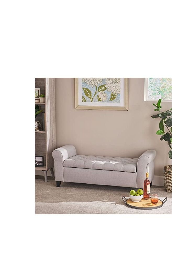 R2R FURNITURE Living Lamara Sky Grey Fabric Armed Storage Bench 