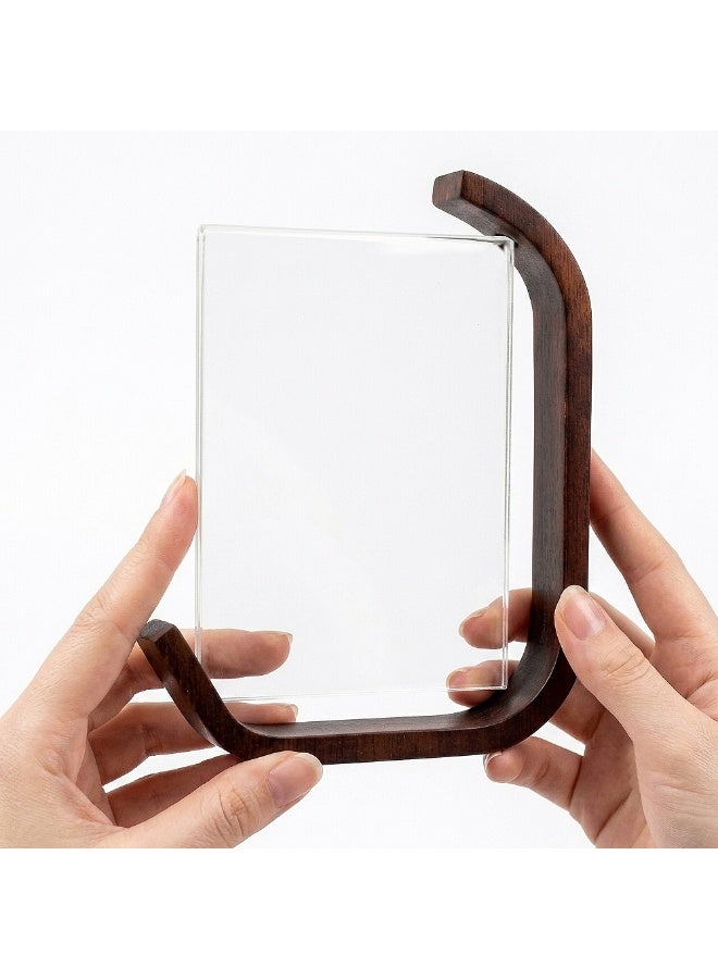 VEELEX Desktop Display Stand, Pack of 2, Wood and Acrylic, Double-Sided, Transparent Photo Frame and QR Code Menu Holder, 17.5x3.2x22.5 cm - Image 1