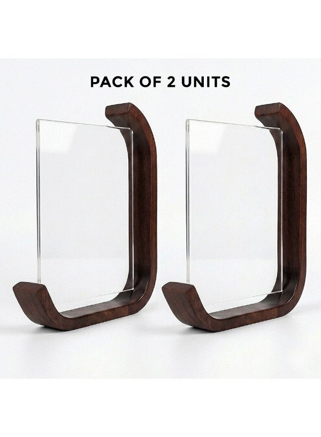 VEELEX Desktop Display Stand, Pack of 2, Wood and Acrylic, Double-Sided, Transparent Photo Frame and QR Code Menu Holder, 17.5x3.2x22.5 cm - Image 2