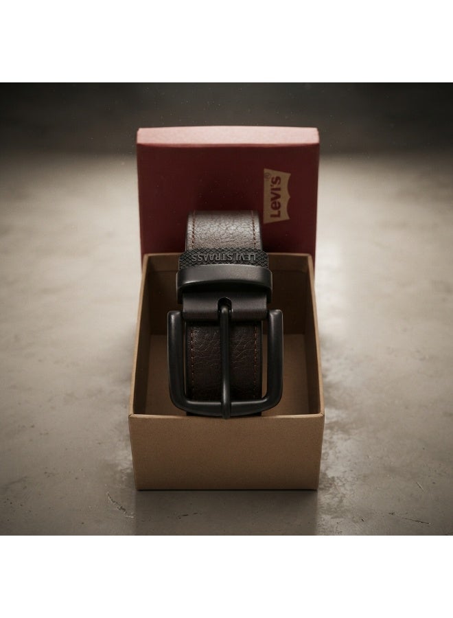 Levi's Men's Brown Genuine Leather Belt with Matte Black Buckle - Image 3