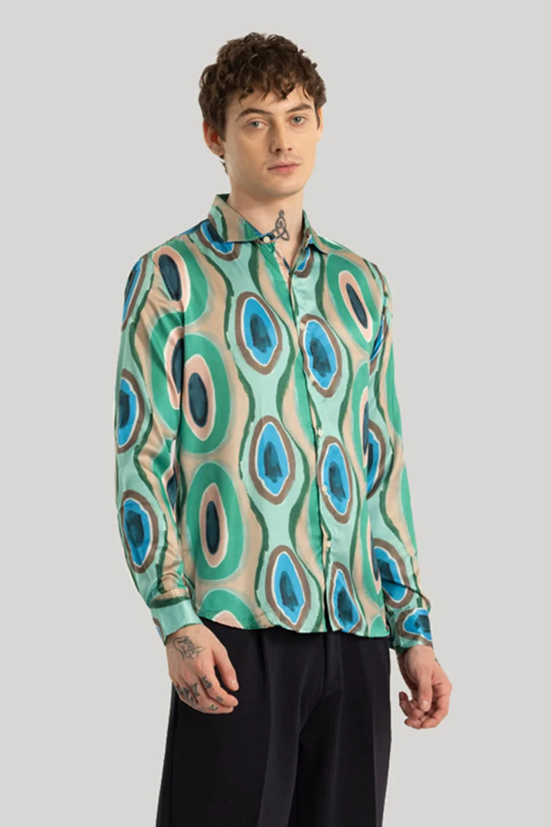 SNITCH Bram Green Printed Satin Shirt