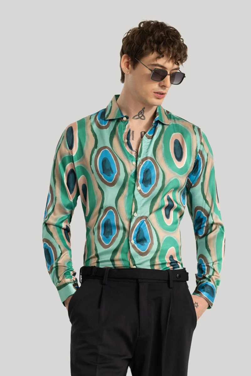 SNITCH Bram Green Printed Satin Shirt