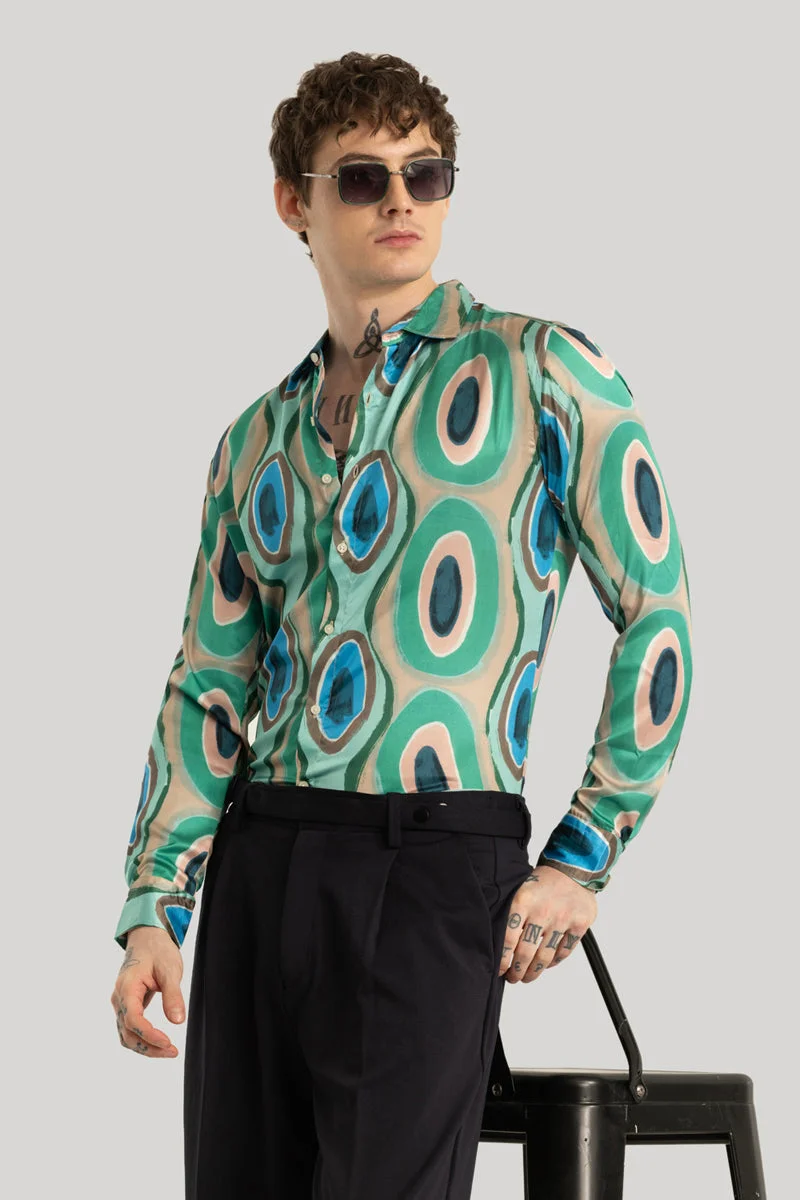 SNITCH Bram Green Printed Satin Shirt