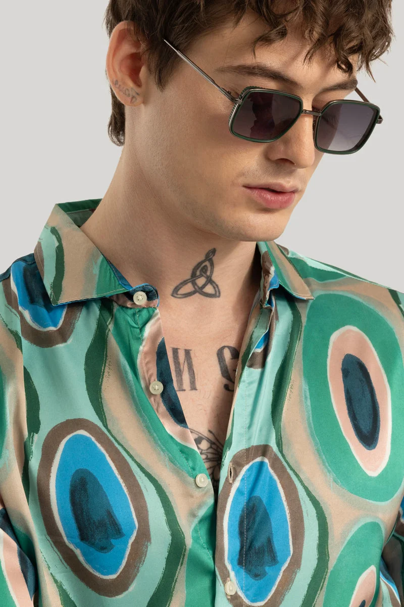SNITCH Bram Green Printed Satin Shirt