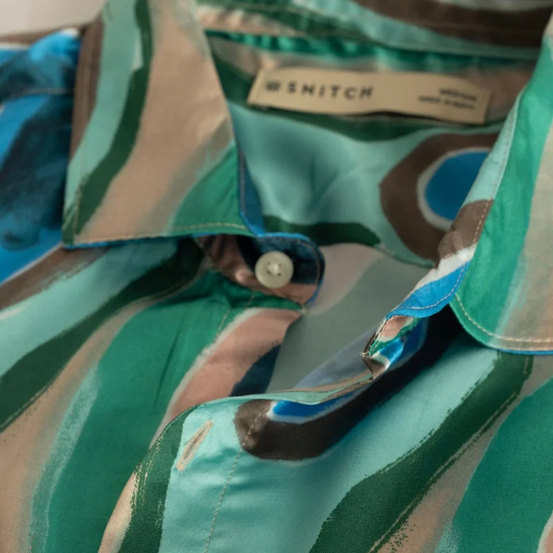 SNITCH Bram Green Printed Satin Shirt