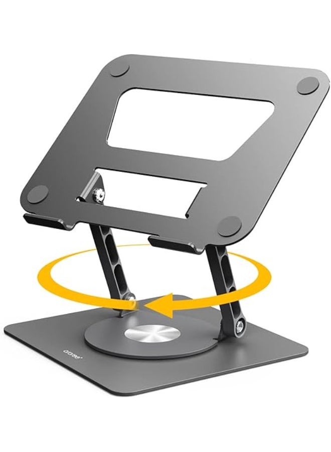 Ergonomic Laptop Stand with 360° Rotatable Base, Adjustable for 10-16 Inch Laptops, Dark Gray Aluminum - Image 1