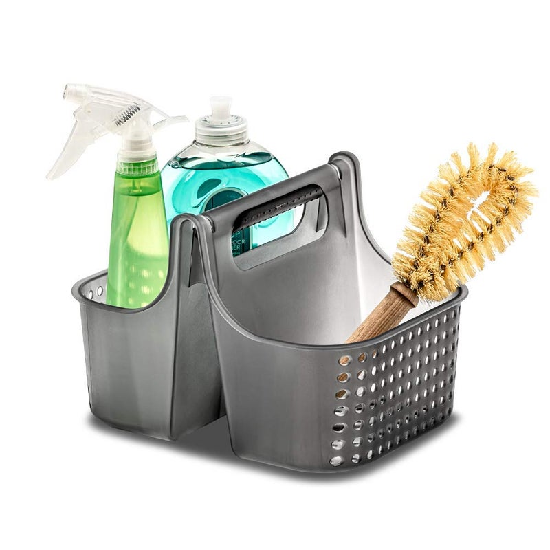 madesmart 2-Compartment Soft Grip Shower Tote for Bathroom Organization  Plastic Storage Shower Caddy Bucket  Small  Carbon - Image 2