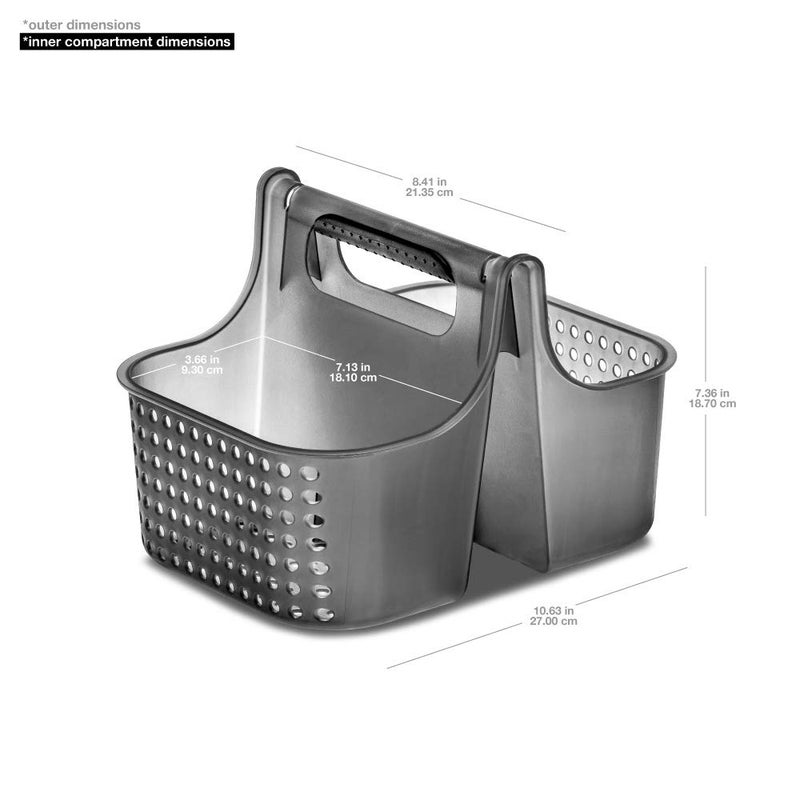 madesmart 2-Compartment Soft Grip Shower Tote for Bathroom Organization  Plastic Storage Shower Caddy Bucket  Small  Carbon - Image 3