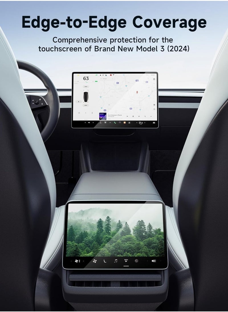 Generic 9H Tempered Glass Screen Protector for Tesla Model 3 (2024) 15.4" Touchscreen + 8" Rear Touchscreen, One Touch Easy to Install, Anti-Fingerprint, Anti-Scratch, Accessories for Model 3 Highland  - Image 4
