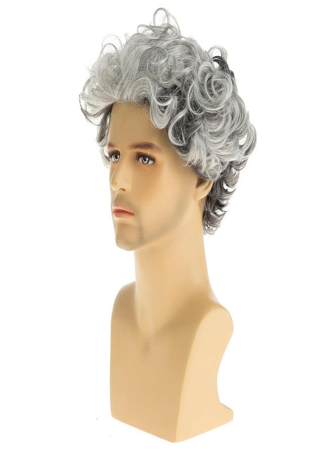 Beweig Short Culry Grey Wig for Men Short Wavy Cosplay Layered Wigs, Grey mixed White - Image 5