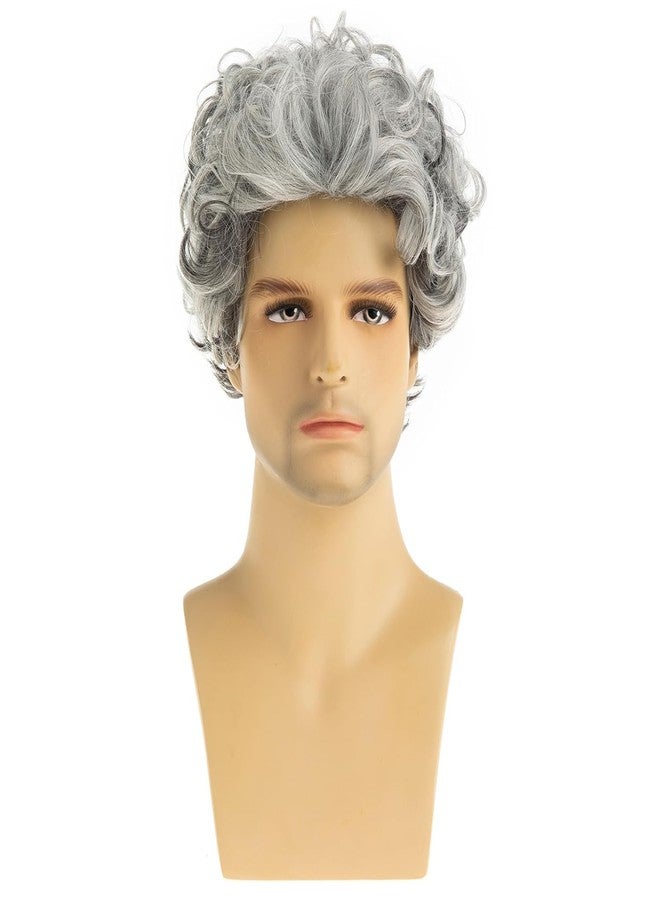Beweig Short Culry Grey Wig for Men Short Wavy Cosplay Layered Wigs, Grey mixed White - Image 2