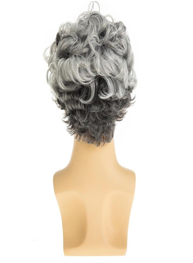 Beweig Short Culry Grey Wig for Men Short Wavy Cosplay Layered Wigs, Grey mixed White - Image 4